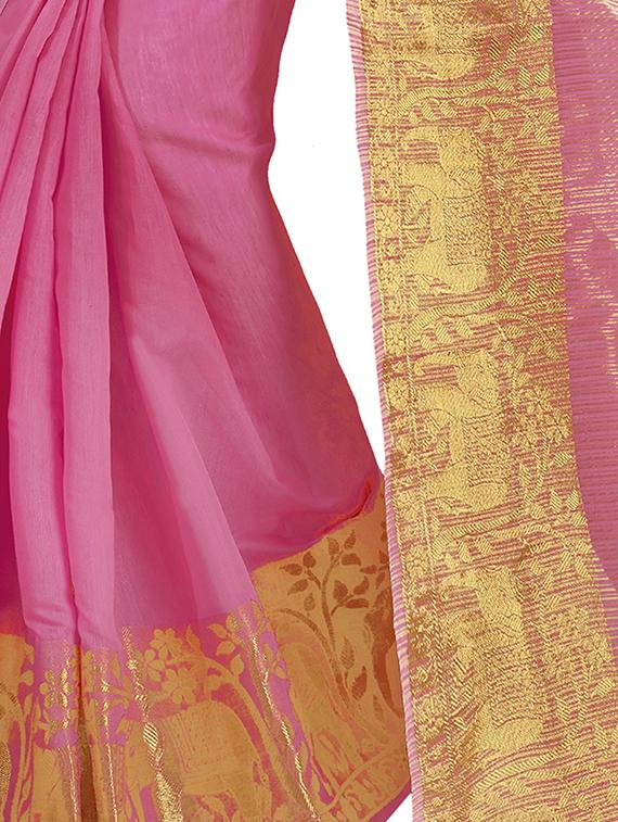 conversational zari border pink kanjivaram saree with blouse - 15933394 - Zoom Image - 3