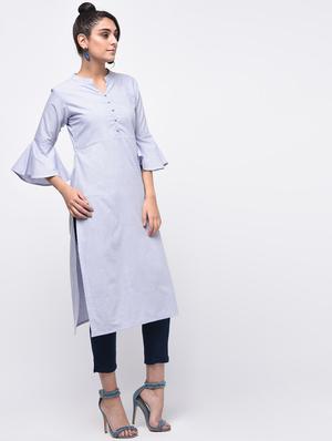 Bell sleeved solid straight kurta - 15933705 - Standard Image - 3