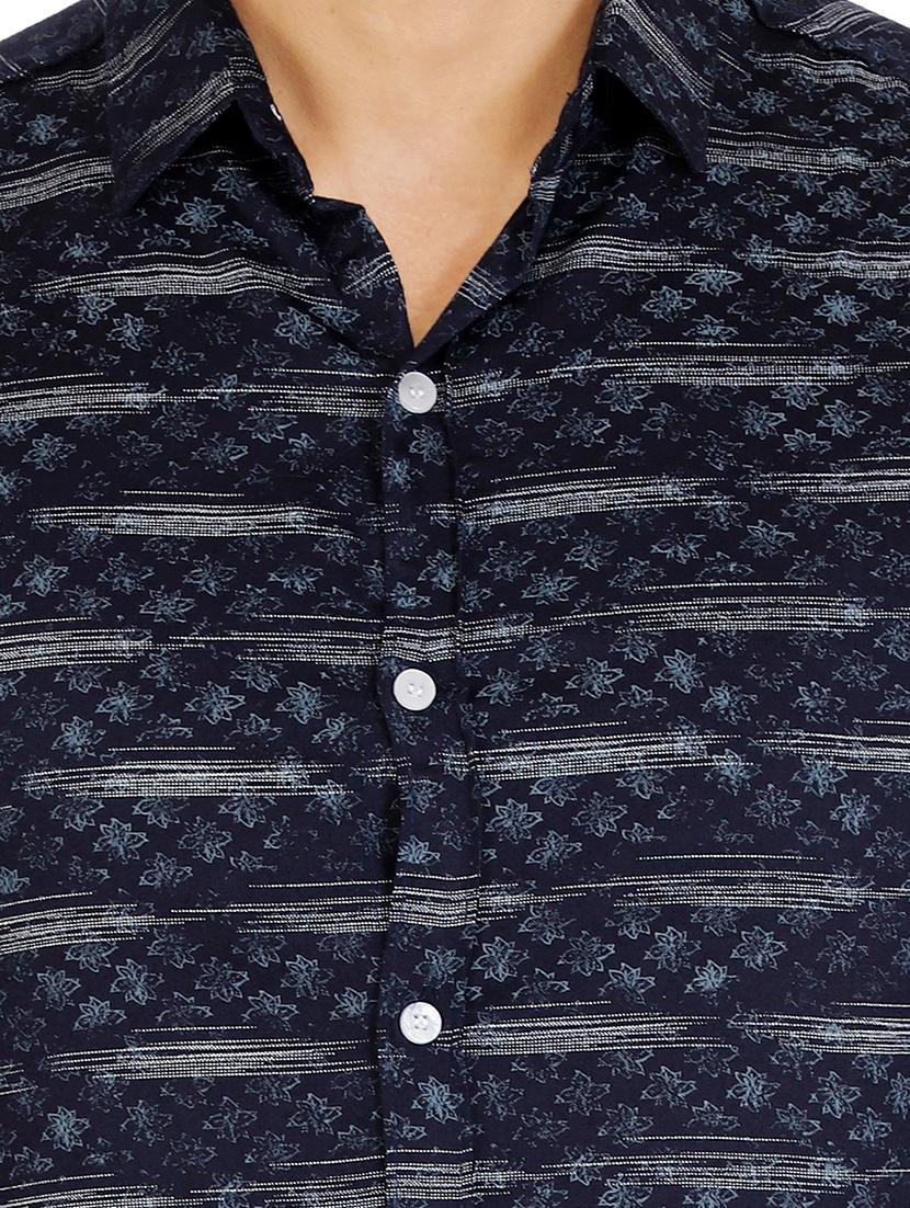 navy blue printed casual shirt - 15934712 - Zoom Image - 3