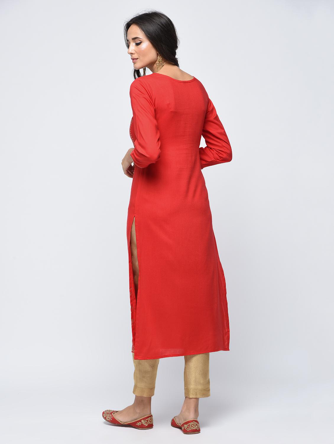 foil print straight kurta - 15935875 - Zoom Image - 3