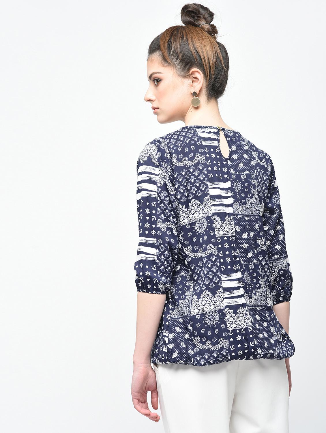 pleated neck blouson top - 15936493 - Zoom Image - 3
