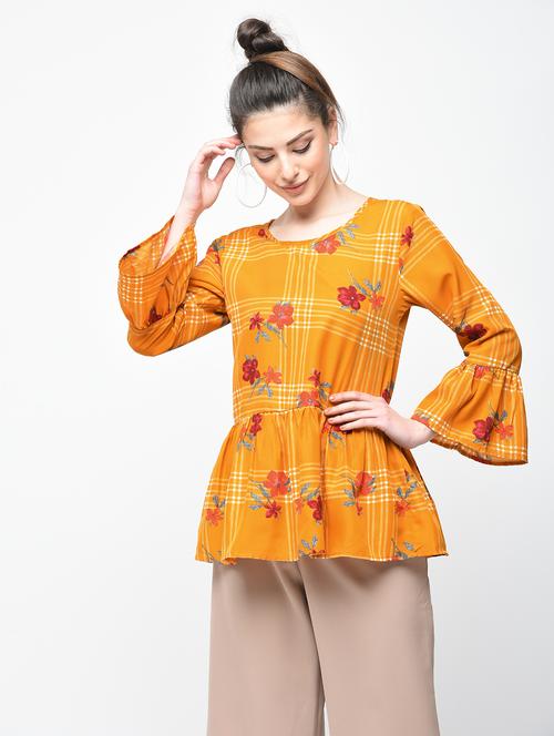 bell sleeved checkered floral top - 15936503 - Standard Image - 1