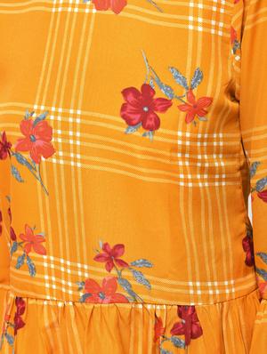 bell sleeved checkered floral top - 15936503 - Standard Image - 6