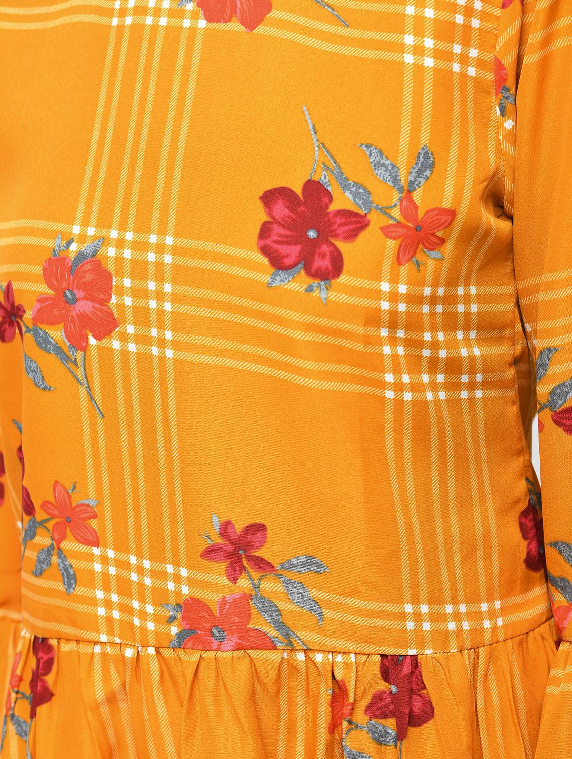 bell sleeved checkered floral top - 15936503 - Zoom Image - 6