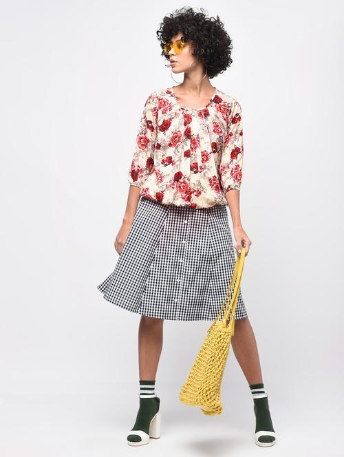 pleated neck floral blouson top - 15936506 - Standard Image - 1