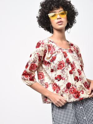 pleated neck floral blouson top - 15936506 - Standard Image - 3