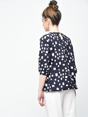 pleated neck geometric blouson top - 15936508 - Standard Image - 3