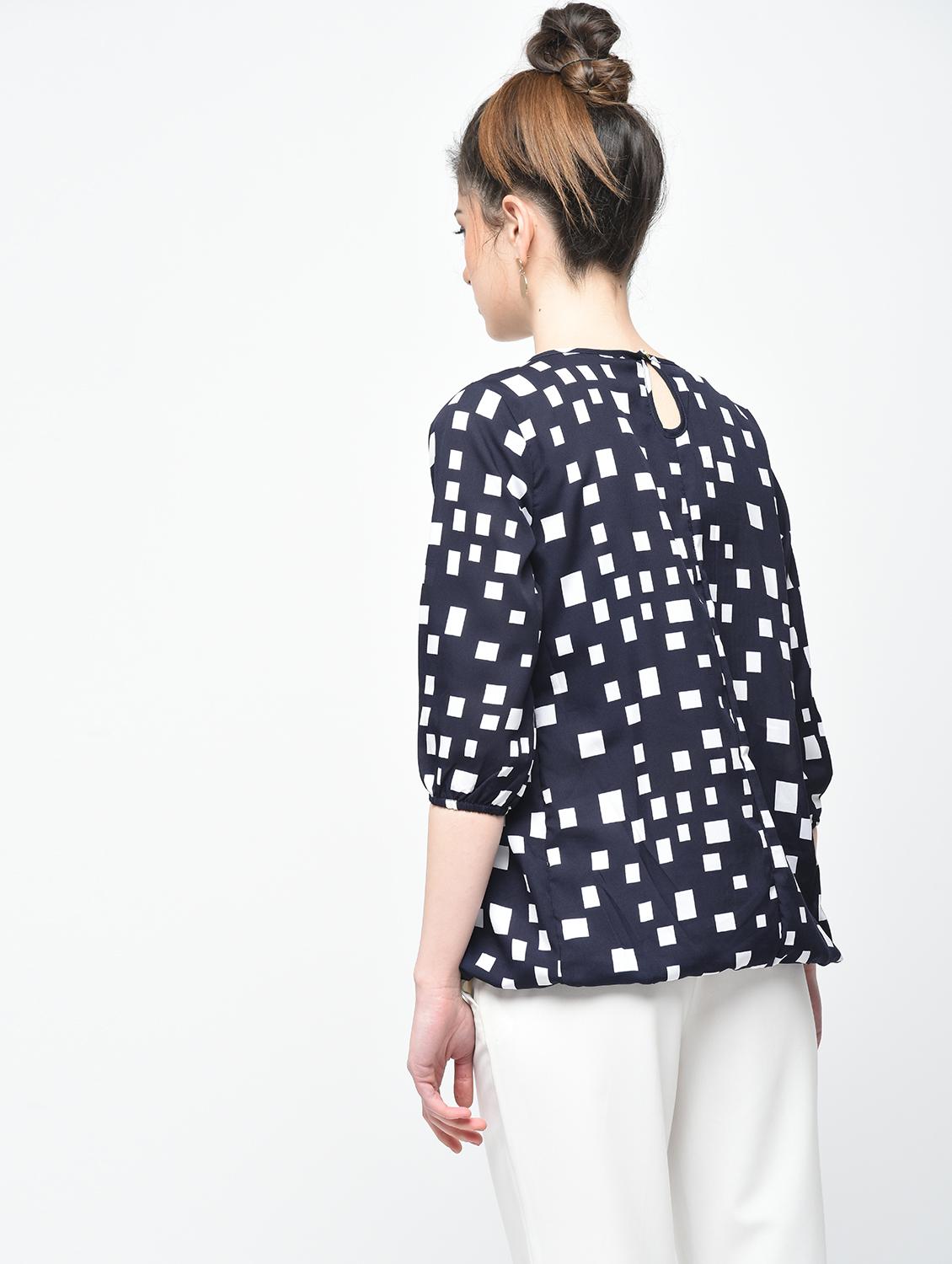 pleated neck geometric blouson top - 15936508 - Zoom Image - 3