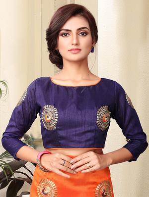 conversational orange embroidered saree with blouse - 15936724 - Standard Image - 3