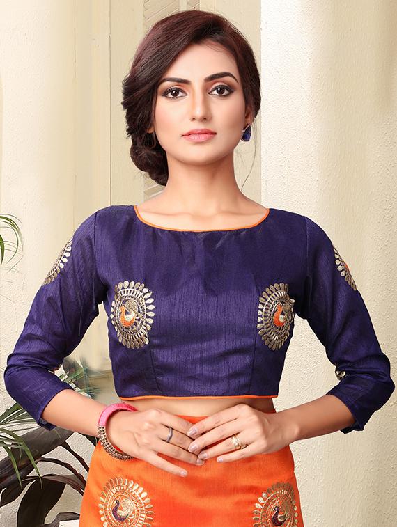 conversational orange embroidered saree with blouse - 15936724 - Zoom Image - 3