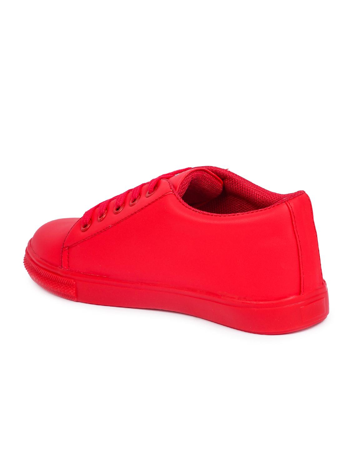 red faux leather laceup casual shoes - 15938151 - Zoom Image - 3