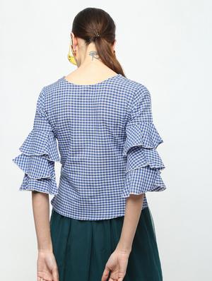 ruffled bell sleeved checkered top - 15938606 - Standard Image - 3