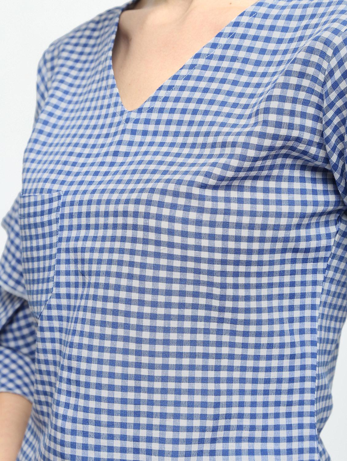 ruffled bell sleeved checkered top - 15938606 - Zoom Image - 6