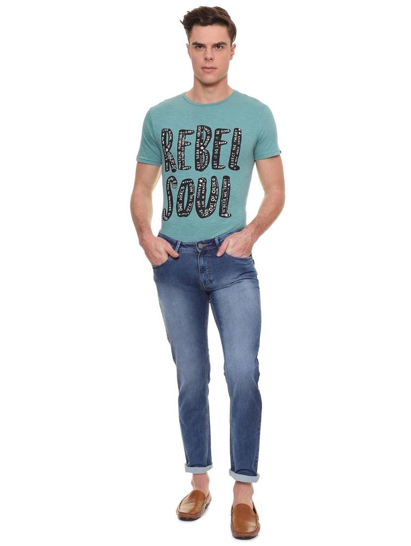 blue cotton blend washed jeans - 15940154 - Zoom Image - 3
