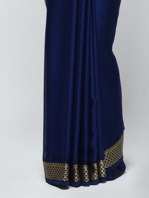 zari border navy blue saree with blouse - 15940658 - Standard Image - 3