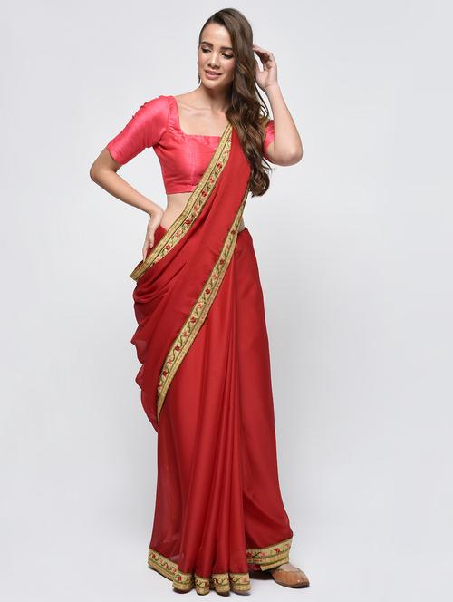 floral embroidered border saree with blouse - 15940675 - Standard Image - 1