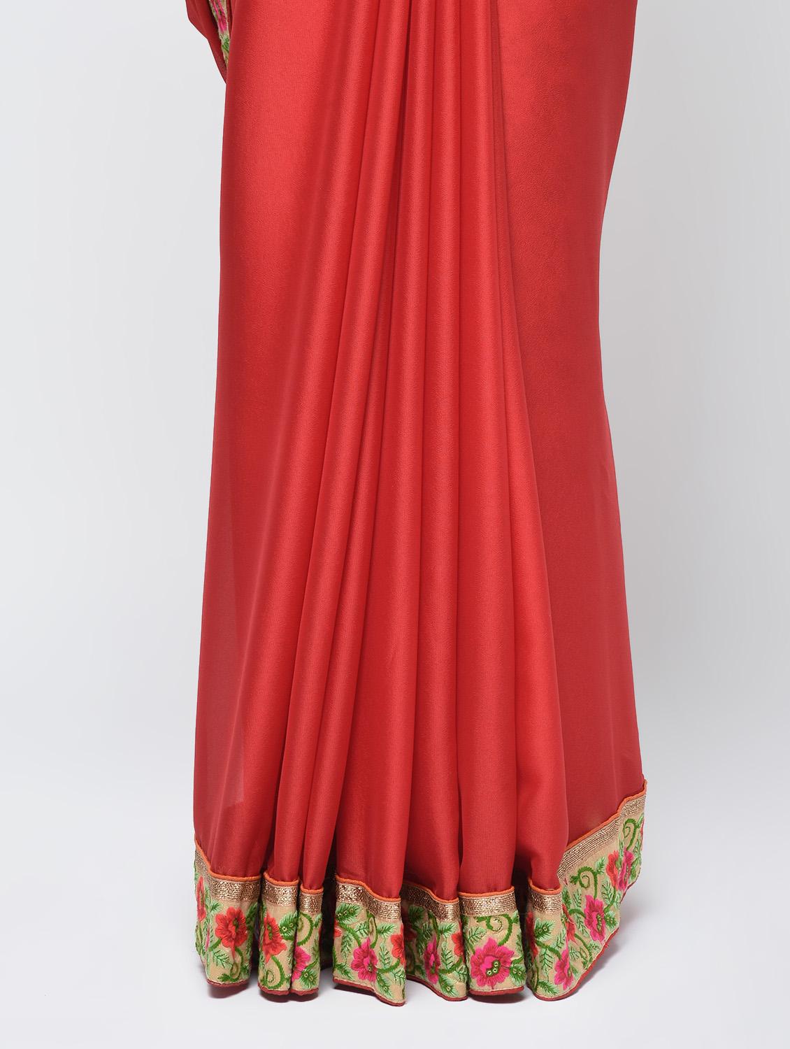 floral embroidered lace border saree with blouse - 15940677 - Zoom Image - 3