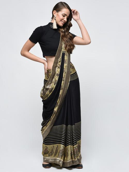 striped printed embellished saree with blouse - 15940689 - Standard Image - 1