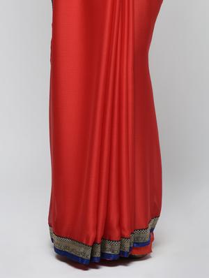zari lace border red saree with blouse - 15940691 - Standard Image - 3