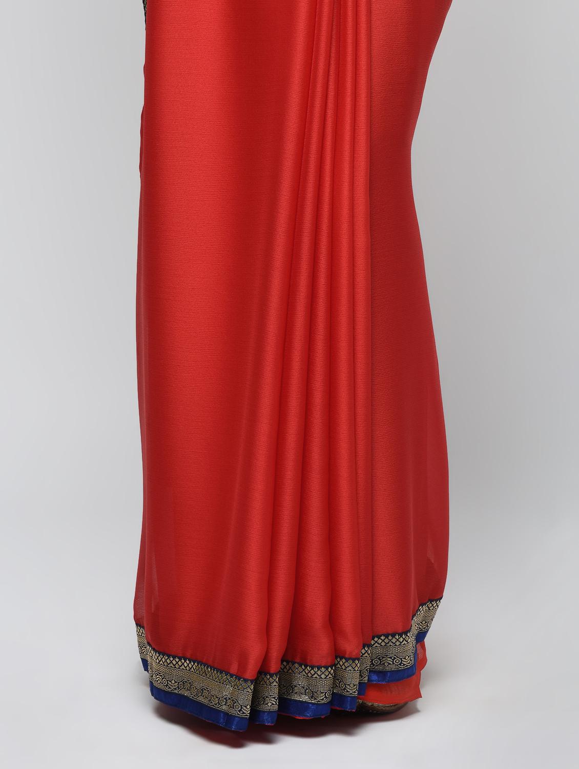 zari lace border red saree with blouse - 15940691 - Zoom Image - 3