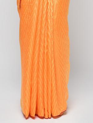 chevron motif orange woven saree with blouse - 15940837 - Standard Image - 3