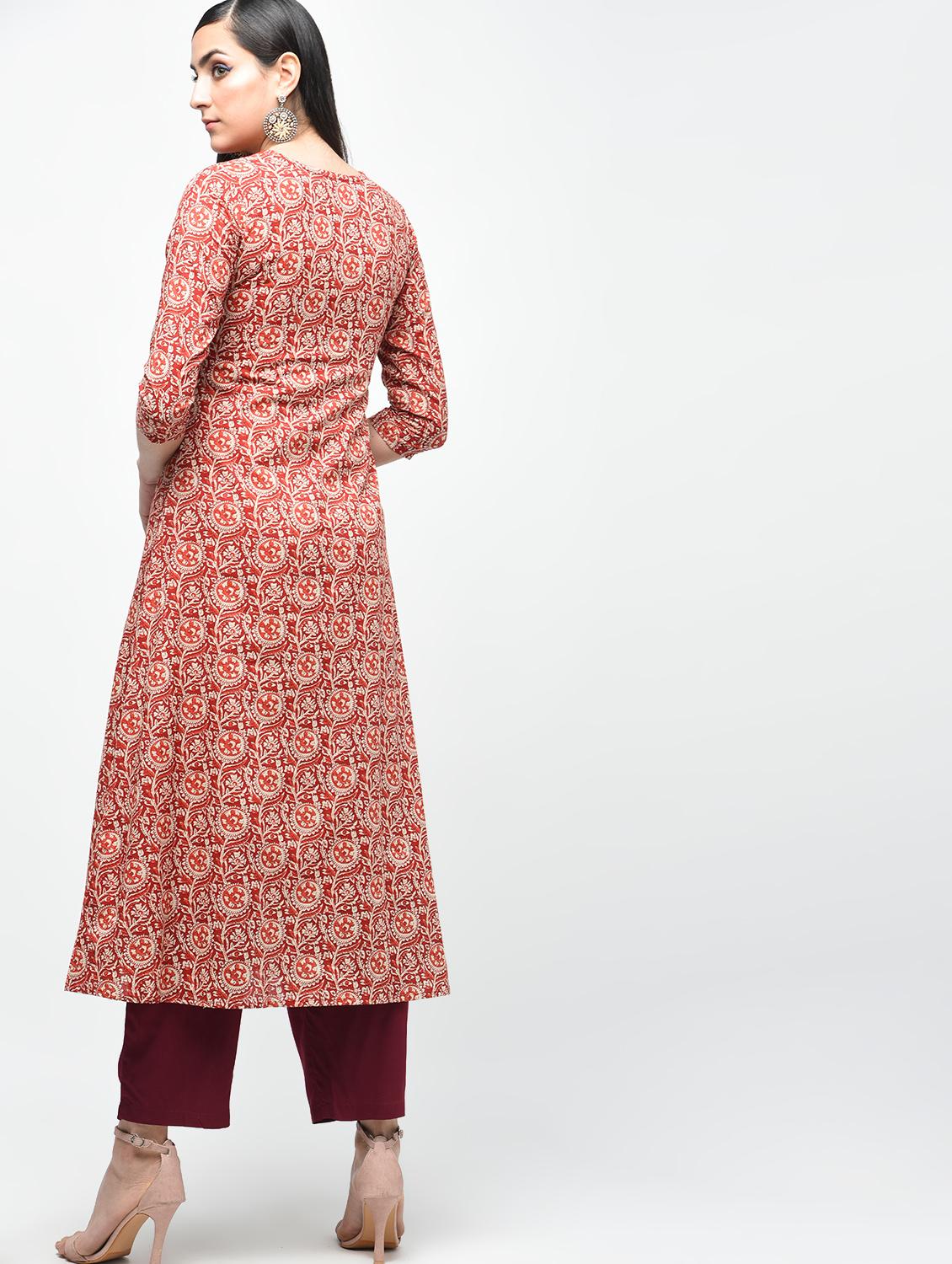 kalamkari printed a-line kurta - 15941147 - Zoom Image - 3