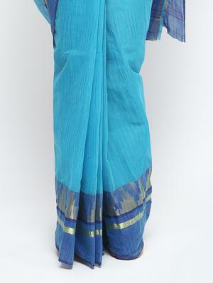 sky blue cotton tant saree - 15941999 - Standard Image - 3