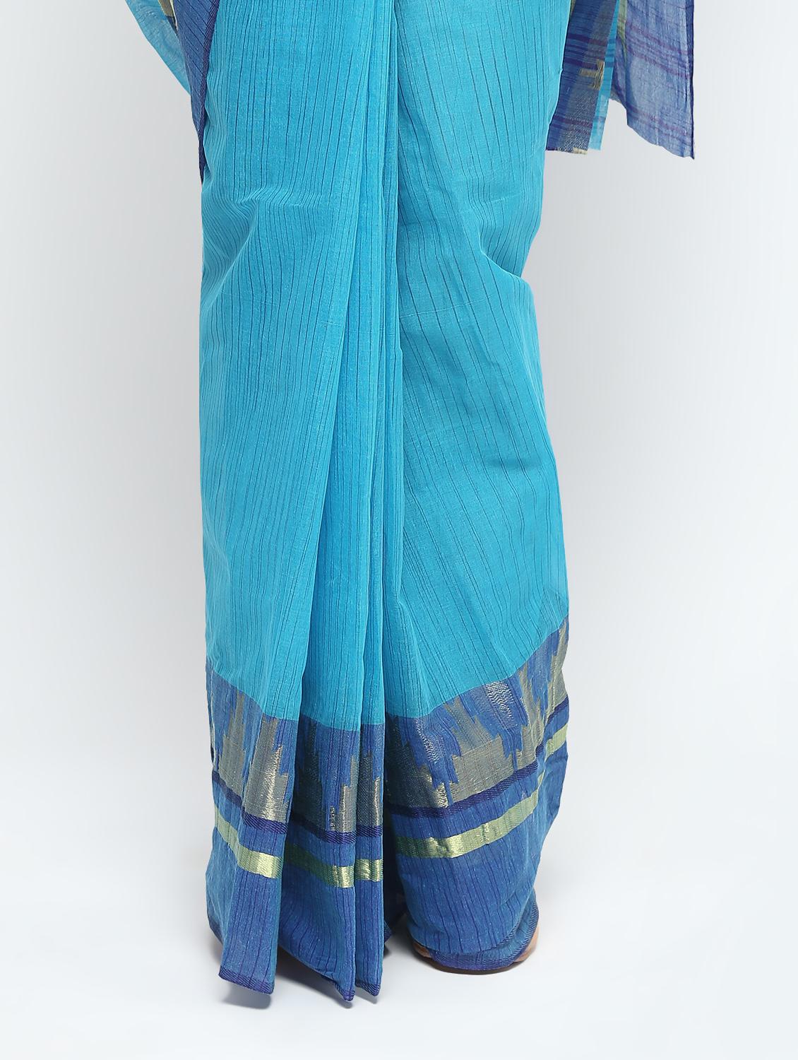 sky blue cotton tant saree - 15941999 - Zoom Image - 3