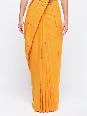 striped pallu mustard handloom saree with blouse - 15942004 - Standard Image - 3