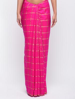 checkered woven saree with blouse - 15942045 - Standard Image - 3
