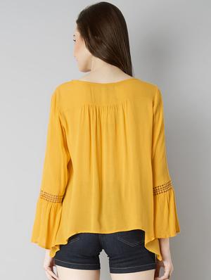 lace insert bell sleeved asymmetric top - 15943215 - Standard Image - 3