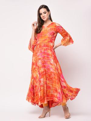 checkered flared kurta - 15943724 - Standard Image - 3