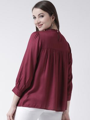 frill trim embroidered gathered top - 15944601 - Standard Image - 3