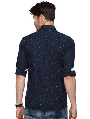 navy blue printed casual shirt - 15946166 - Standard Image - 3