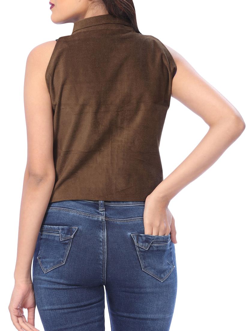 zip up mandarin neck crop top - 15947407 - Zoom Image - 3