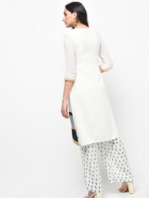 Printed straight kurta with palazzo set - 15950721 - Standard Image - 3