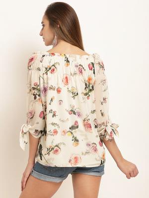 smocked boat neck floral top - 15951587 - Standard Image - 3