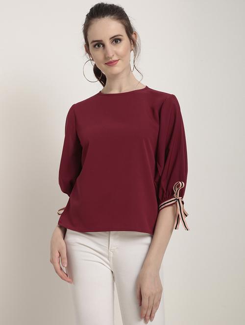 contrast tie up sleeved top - 15951621 - Standard Image - 1
