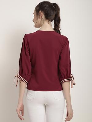 contrast tie up sleeved top - 15951621 - Standard Image - 3
