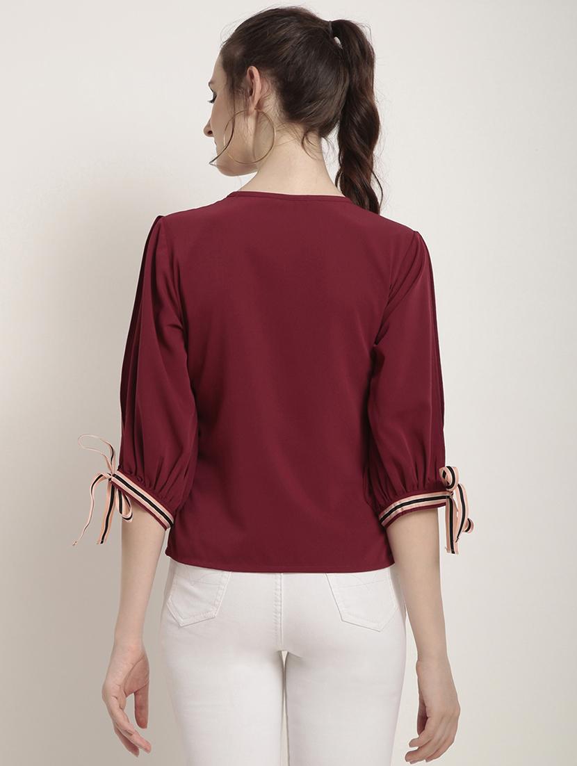 contrast tie up sleeved top - 15951621 - Zoom Image - 3