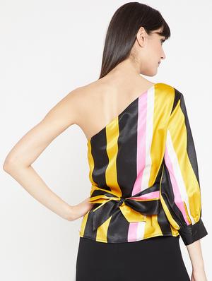 tie back striped single shoulder top - 15951629 - Standard Image - 3