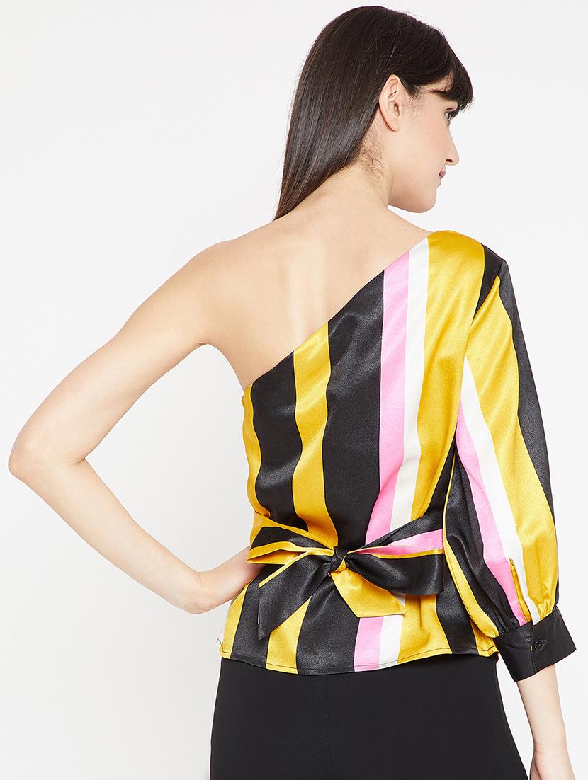 tie back striped single shoulder top - 15951629 - Zoom Image - 3