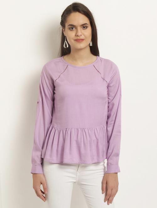 lace insert gathered waist top - 15951659 - Very Small Image - 1