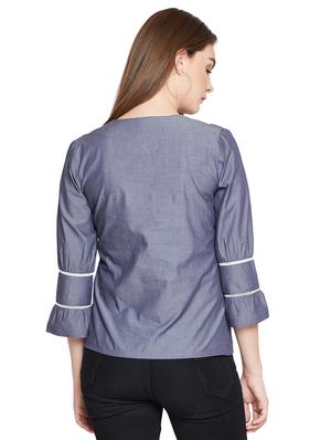 lace insert tie up neck top - 15951665 - Standard Image - 3