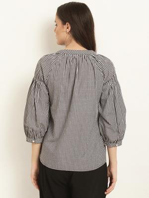 mandarin neck checkered top - 15951672 - Standard Image - 3
