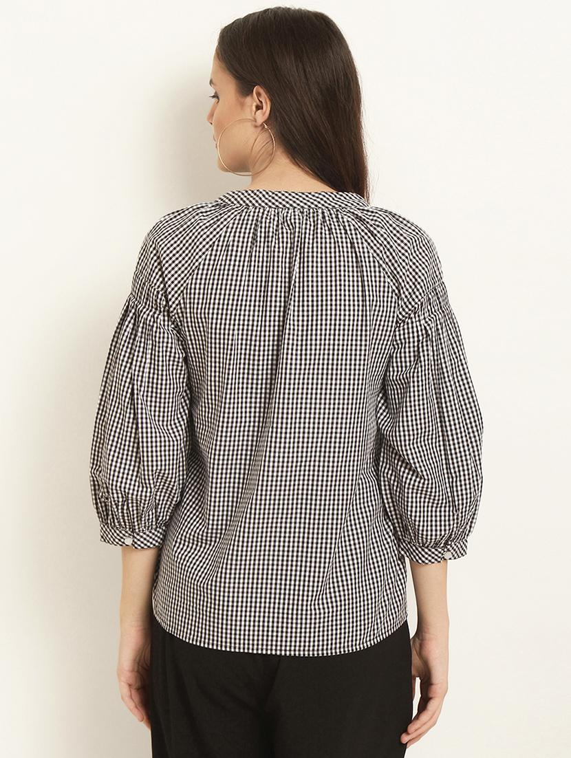 mandarin neck checkered top - 15951672 - Zoom Image - 3