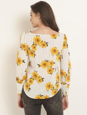 curved hem floral striped top - 15951689 - Standard Image - 3