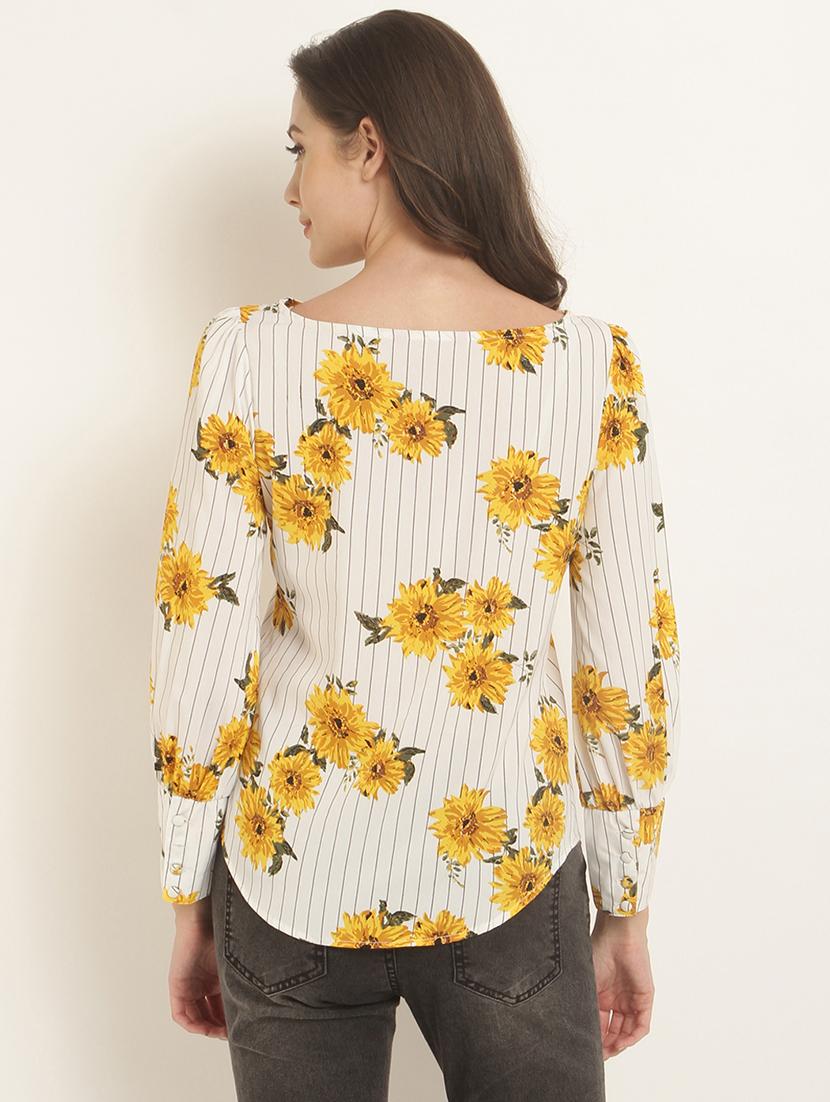 curved hem floral striped top - 15951689 - Zoom Image - 3