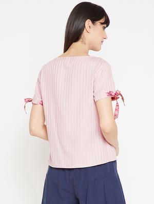 tie up detail self striped top - 15951690 - Standard Image - 3