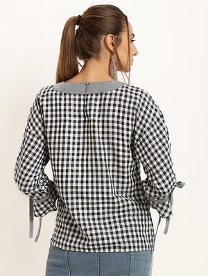 lantern sleeve checkred top - 15951746 - Standard Image - 3